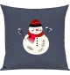 Kinder Kissen, Schneemann Snowman Weihnachten Christmas Winter Schnee Tiere Tier Natur, Kuschelkissen Couch Deko, Farbe blau