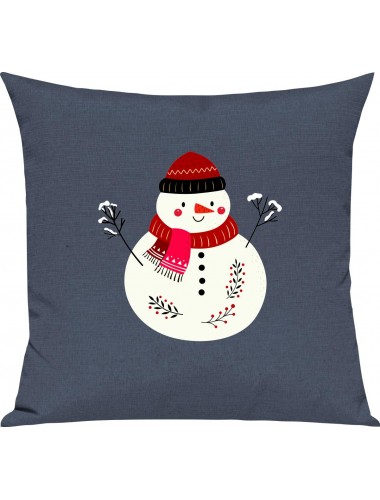 Kinder Kissen, Schneemann Snowman Weihnachten Christmas Winter Schnee Tiere Tier Natur, Kuschelkissen Couch Deko, Farbe blau