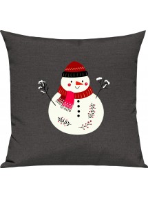 Kinder Kissen, Schneemann Snowman Weihnachten Christmas Winter Schnee Tiere Tier Natur, Kuschelkissen Couch Deko, Farbe dunkelg