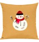 Kinder Kissen, Schneemann Snowman Weihnachten Christmas Winter Schnee Tiere Tier Natur, Kuschelkissen Couch Deko, Farbe gelb