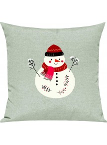 Kinder Kissen, Schneemann Snowman Weihnachten Christmas Winter Schnee Tiere Tier Natur, Kuschelkissen Couch Deko, Farbe pastell