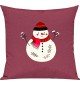 Kinder Kissen, Schneemann Snowman Weihnachten Christmas Winter Schnee Tiere Tier Natur, Kuschelkissen Couch Deko, Farbe pink