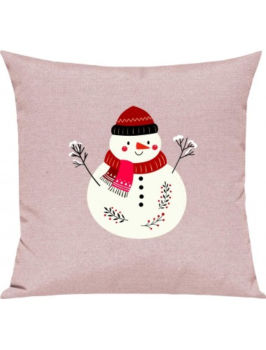 Kinder Kissen, Schneemann Snowman Weihnachten Christmas Winter Schnee Tiere Tier Natur, Kuschelkissen Couch Deko, Farbe rosa