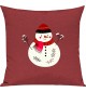 Kinder Kissen, Schneemann Snowman Weihnachten Christmas Winter Schnee Tiere Tier Natur, Kuschelkissen Couch Deko, Farbe rot