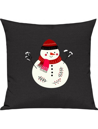 Kinder Kissen, Schneemann Snowman Weihnachten Christmas Winter Schnee Tiere Tier Natur, Kuschelkissen Couch Deko, Farbe schwarz