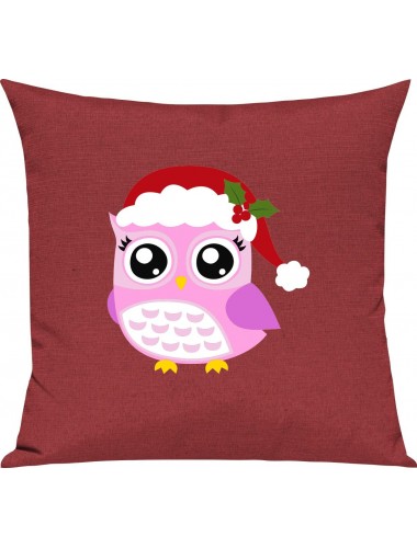 Kinder Kissen, Eule Owl Weihnachten Christmas Winter Schnee Tiere Tier Natur, Kuschelkissen Couch Deko, Farbe rot
