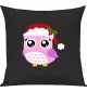 Kinder Kissen, Eule Owl Weihnachten Christmas Winter Schnee Tiere Tier Natur, Kuschelkissen Couch Deko, Farbe schwarz