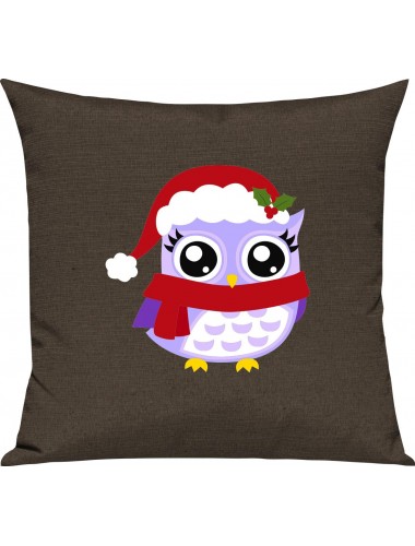Kinder Kissen, Eule Owl Weihnachten Christmas Winter Schnee Tiere Tier Natur, Kuschelkissen Couch Deko,