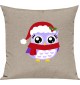 Kinder Kissen, Eule Owl Weihnachten Christmas Winter Schnee Tiere Tier Natur, Kuschelkissen Couch Deko, Farbe sand