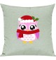 Kinder Kissen, Eule Owl Weihnachten Christmas Winter Schnee Tiere Tier Natur, Kuschelkissen Couch Deko, Farbe pastellgruen