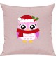 Kinder Kissen, Eule Owl Weihnachten Christmas Winter Schnee Tiere Tier Natur, Kuschelkissen Couch Deko, Farbe rosa