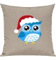 Kinder Kissen, Eule Owl Weihnachten Christmas Winter Schnee Tiere Tier Natur, Kuschelkissen Couch Deko, Farbe sand