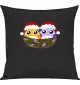 Kinder Kissen, Eule Owl Weihnachten Christmas Winter Schnee Tiere Tier Natur, Kuschelkissen Couch Deko, Farbe schwarz