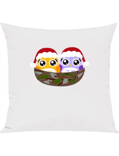 Kinder Kissen, Eule Owl Weihnachten Christmas Winter Schnee Tiere Tier Natur, Kuschelkissen Couch Deko, Farbe weiss