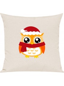 Kinder Kissen, Eule Owl Weihnachten Christmas Winter Schnee Tiere Tier Natur, Kuschelkissen Couch Deko,