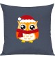 Kinder Kissen, Eule Owl Weihnachten Christmas Winter Schnee Tiere Tier Natur, Kuschelkissen Couch Deko, Farbe blau