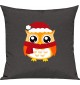 Kinder Kissen, Eule Owl Weihnachten Christmas Winter Schnee Tiere Tier Natur, Kuschelkissen Couch Deko, Farbe dunkelgrau