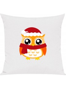 Kinder Kissen, Eule Owl Weihnachten Christmas Winter Schnee Tiere Tier Natur, Kuschelkissen Couch Deko, Farbe weiss