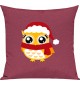 Kinder Kissen, Eule Owl Weihnachten Christmas Winter Schnee Tiere Tier Natur, Kuschelkissen Couch Deko, Farbe pink