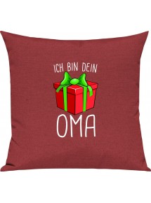 Kinder Kissen, Ich bin dein Geschenk Oma Weihnachten Geburtstag, Kuschelkissen Couch Deko, Farbe rot