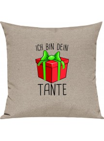 Kinder Kissen, Ich bin dein Geschenk Tante Weihnachten Geburtstag, Kuschelkissen Couch Deko, Farbe sand