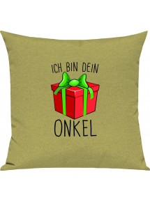 Kinder Kissen, Ich bin dein Geschenk Onkel Weihnachten Geburtstag, Kuschelkissen Couch Deko, Farbe hellgruen