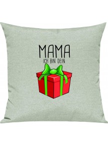 Kinder Kissen, Mama ich bin dein Geschenk Weihnachten Geburtstag, Kuschelkissen Couch Deko, Farbe pastellgruen