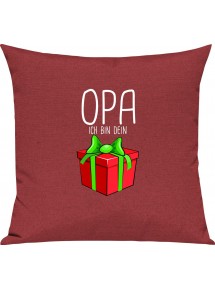 Kinder Kissen, Opa ich bin dein Geschenk Weihnachten Geburtstag, Kuschelkissen Couch Deko, Farbe rot