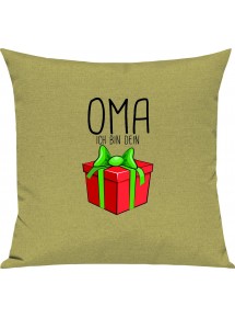 Kinder Kissen, Oma ich bin dein Geschenk Weihnachten Geburtstag, Kuschelkissen Couch Deko, Farbe hellgruen
