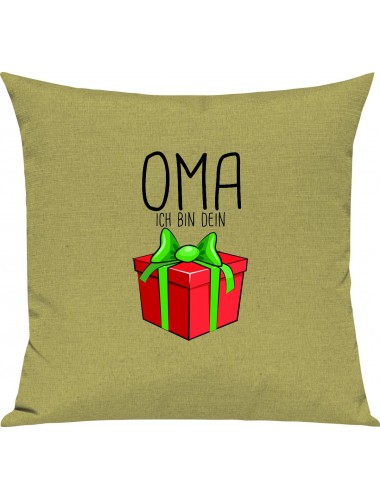 Kinder Kissen, Oma ich bin dein Geschenk Weihnachten Geburtstag, Kuschelkissen Couch Deko, Farbe hellgruen