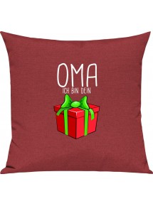Kinder Kissen, Oma ich bin dein Geschenk Weihnachten Geburtstag, Kuschelkissen Couch Deko, Farbe rot