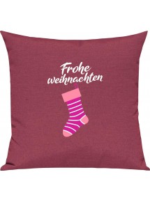 Kinder Kissen, Frohe Weihnachten Weihnachtssocke Merry Christmas, Kuschelkissen Couch Deko, Farbe pink