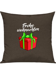 Kinder Kissen, Frohe Weihnachten Geschenk Merry Christmas, Kuschelkissen Couch Deko, Farbe braun