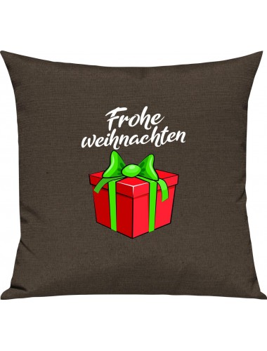 Kinder Kissen, Frohe Weihnachten Geschenk Merry Christmas, Kuschelkissen Couch Deko, Farbe braun