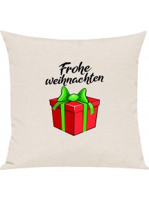 Kinder Kissen, Frohe Weihnachten Geschenk Merry Christmas, Kuschelkissen Couch Deko, Farbe creme