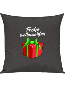 Kinder Kissen, Frohe Weihnachten Geschenk Merry Christmas, Kuschelkissen Couch Deko, Farbe dunkelgrau