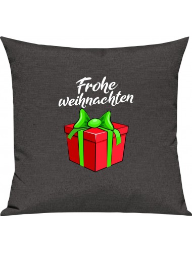 Kinder Kissen, Frohe Weihnachten Geschenk Merry Christmas, Kuschelkissen Couch Deko, Farbe dunkelgrau