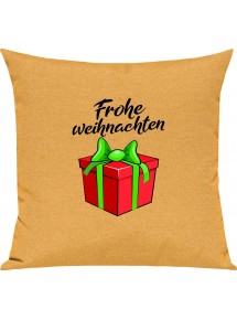 Kinder Kissen, Frohe Weihnachten Geschenk Merry Christmas, Kuschelkissen Couch Deko, Farbe gelb