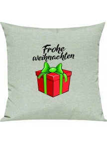 Kinder Kissen, Frohe Weihnachten Geschenk Merry Christmas, Kuschelkissen Couch Deko, Farbe pastellgruen