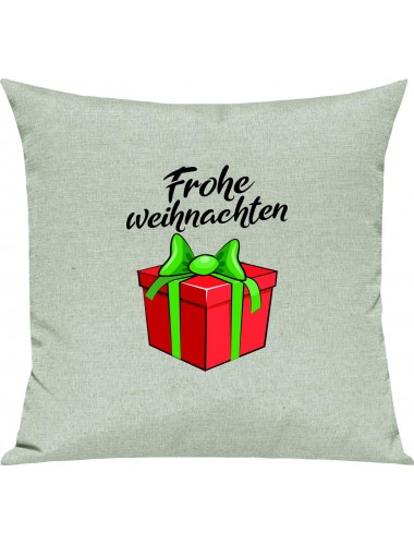 Kinder Kissen, Frohe Weihnachten Geschenk Merry Christmas, Kuschelkissen Couch Deko, Farbe pastellgruen