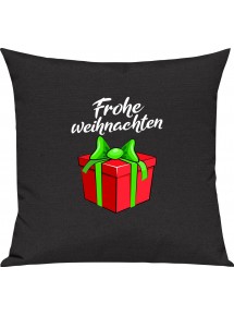 Kinder Kissen, Frohe Weihnachten Geschenk Merry Christmas, Kuschelkissen Couch Deko, Farbe schwarz