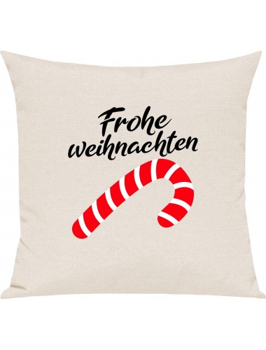 Kinder Kissen, Frohe Weihnachten Zuckerstange Merry Christmas, Kuschelkissen Couch Deko, Farbe creme