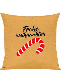 Kinder Kissen, Frohe Weihnachten Zuckerstange Merry Christmas, Kuschelkissen Couch Deko, Farbe gelb