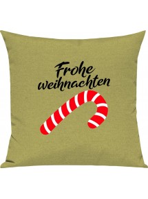 Kinder Kissen, Frohe Weihnachten Zuckerstange Merry Christmas, Kuschelkissen Couch Deko, Farbe hellgruen