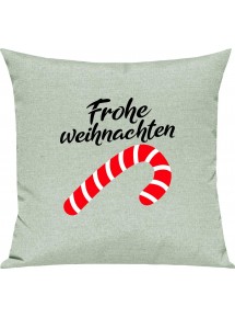 Kinder Kissen, Frohe Weihnachten Zuckerstange Merry Christmas, Kuschelkissen Couch Deko, Farbe pastellgruen