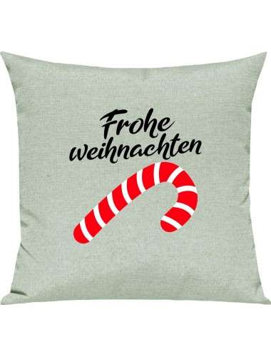 Kinder Kissen, Frohe Weihnachten Zuckerstange Merry Christmas, Kuschelkissen Couch Deko, Farbe pastellgruen