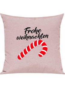 Kinder Kissen, Frohe Weihnachten Zuckerstange Merry Christmas, Kuschelkissen Couch Deko, Farbe rosa