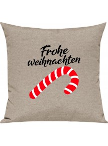 Kinder Kissen, Frohe Weihnachten Zuckerstange Merry Christmas, Kuschelkissen Couch Deko, Farbe sand