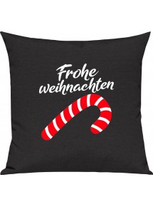 Kinder Kissen, Frohe Weihnachten Zuckerstange Merry Christmas, Kuschelkissen Couch Deko, Farbe schwarz