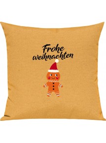 Kinder Kissen, Frohe Weihnachten Lebkuchenmänchen Merry Christmas, Kuschelkissen Couch Deko, Farbe gelb